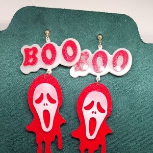 Glow in the Dark BOO! Ghost Face Scream Dangle Earrings - Halloween Horror NWT
